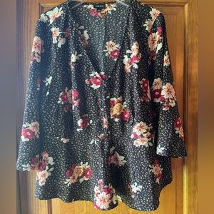 Torrid Peplum Leopard and Floral Print Blouse 2X